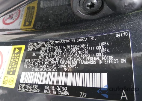 2010 Lexus Rx 350 z USA, uszkodzony, nr VIN 2T2BK1BA3AC061926